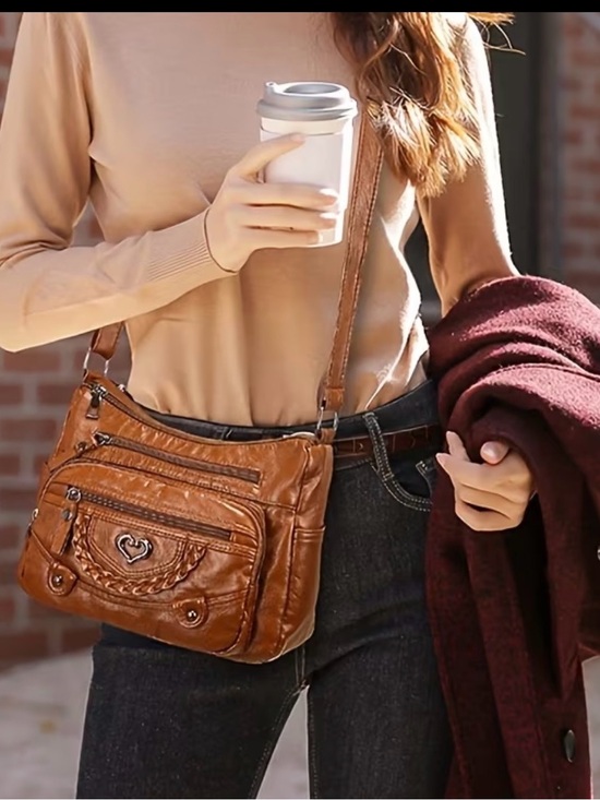 Afile Handbags - AFILE Crossbody Leather Shoulder Bag In Brown